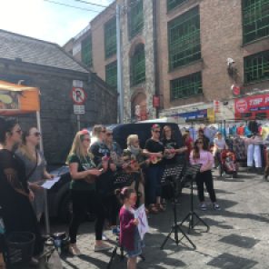 Limerick Ukealadies performing at Limerick Milk Market, the weekend before the big vote.
